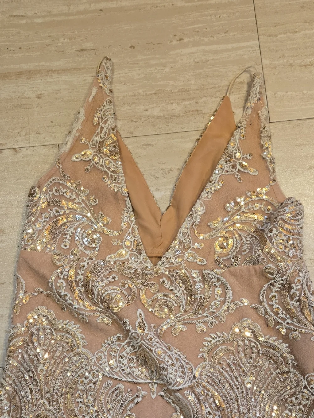Free People Lace/Golden Sequin Overlay Double V Dress - Picture 10 of 10